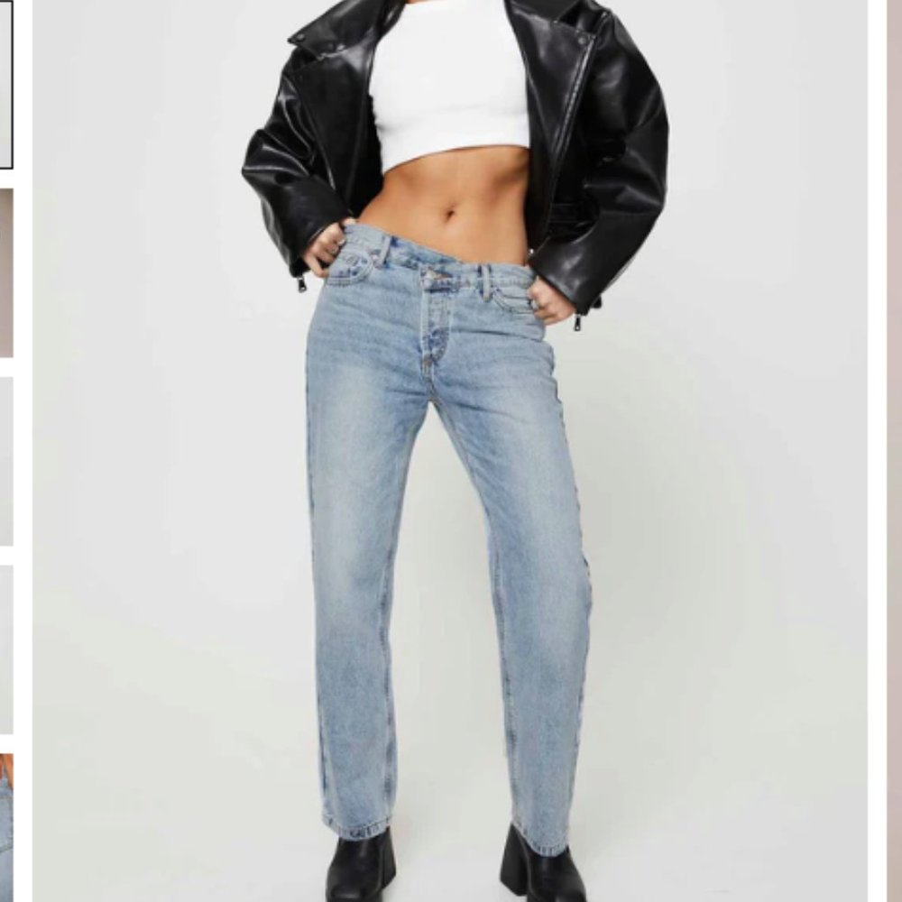 Princess Polly Mid Rise  Holly Asymmetric Straight Leg Jean Light Wash Denim